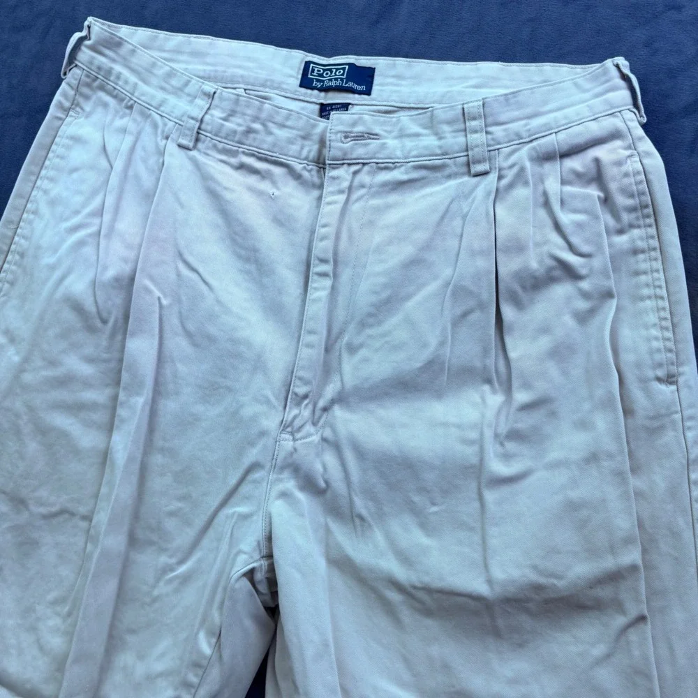 Polo Ralph Lauren Andrew Pant Mens 35x30 Khaki Tan Pleated Cuffed Cotton Chinos